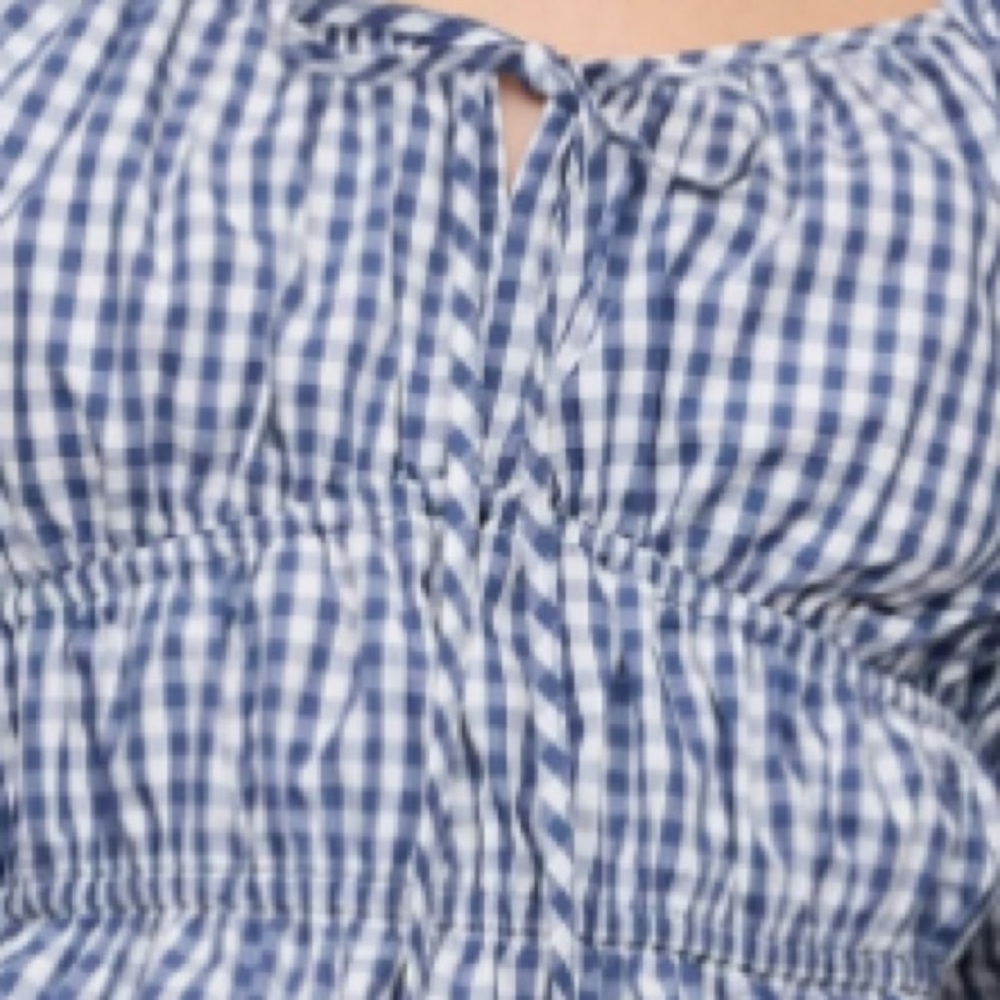Gap Puff Sleeve Cinched-Waist Top Navy gingham M NWT - Picture 5 of 6